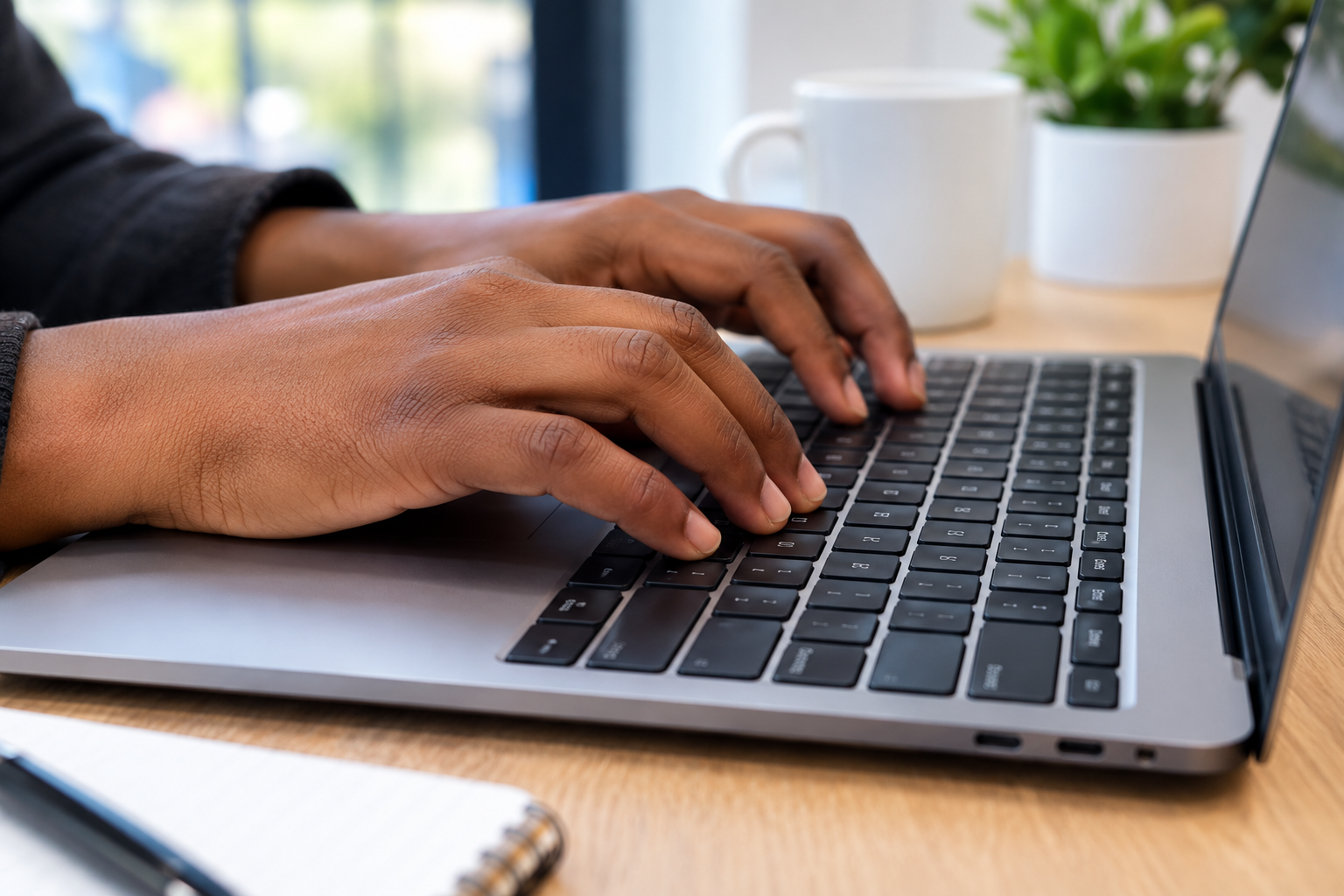 A human hand on a keyboard typing